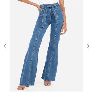 Express High Waisted Belted Flare Jeans